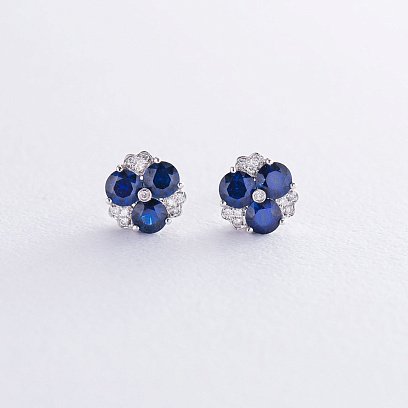 Золотые серьги - пусеты (сапфир, бриллиант) E2980Sda