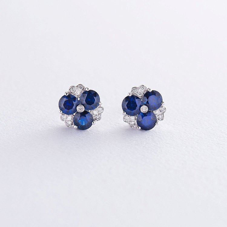 Золотые серьги - пусеты (сапфир, бриллиант) E2980Sda Золотые серьги - пусеты (сапфир, бриллиант) E2980Sda от ювелирного магазина Оникс