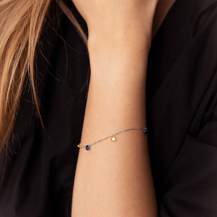 Браслет "Украинка" в серебре (синие и желтые фианиты) 141610 от ювелирного магазина Оникс - 7