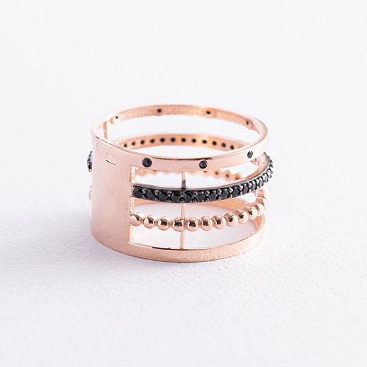 Золота каблучка з чорними фіанітами к05867 №3