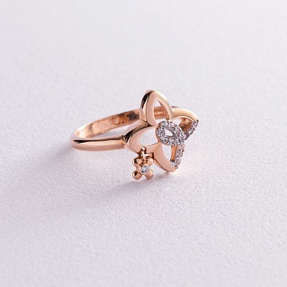 Золотое кольцо "Клевер" с фианитами к04932