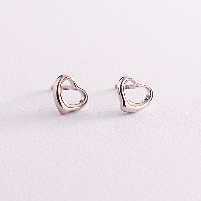 Серьги - пусеты "Сердечки" в белом золоте с07659