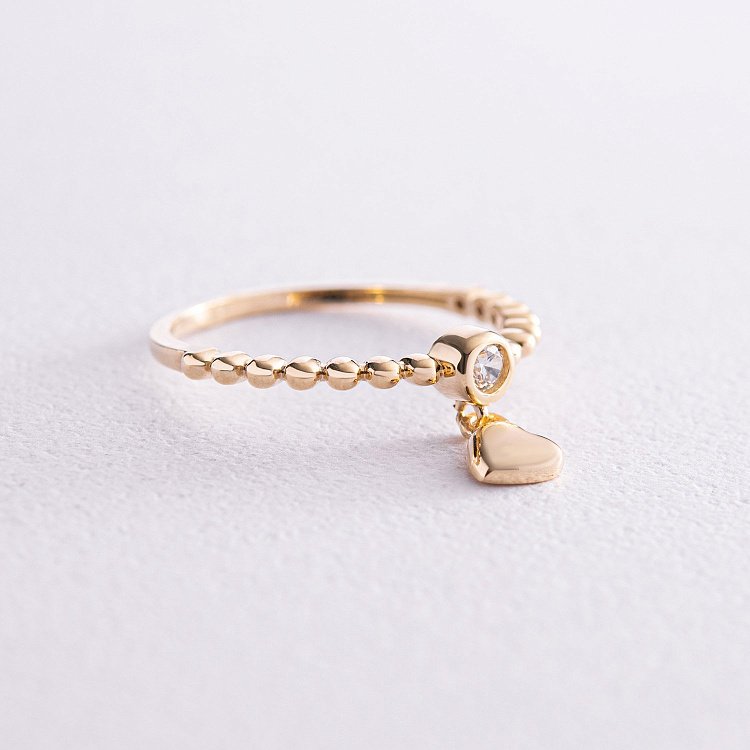 Каблучка "Сердечко" в жовтому золоті (фіаніт) к07065 від ювелірного магазину Онікс - 4