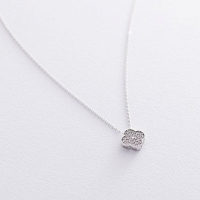 Колье "Клевер" в белом золоте (фианиты) кол01668