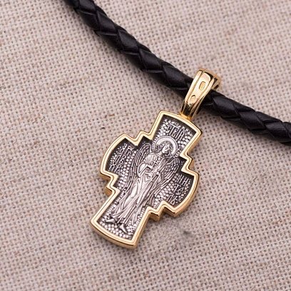 Серебряный крестик с позолотой "Распятие Господне. Ангел Хранитель" 131459 №7