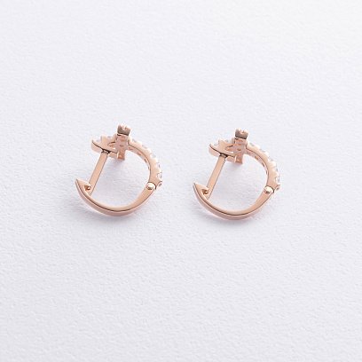 Серьги - кольца "Крестики" с фианитами (красное золото) с09195 №3