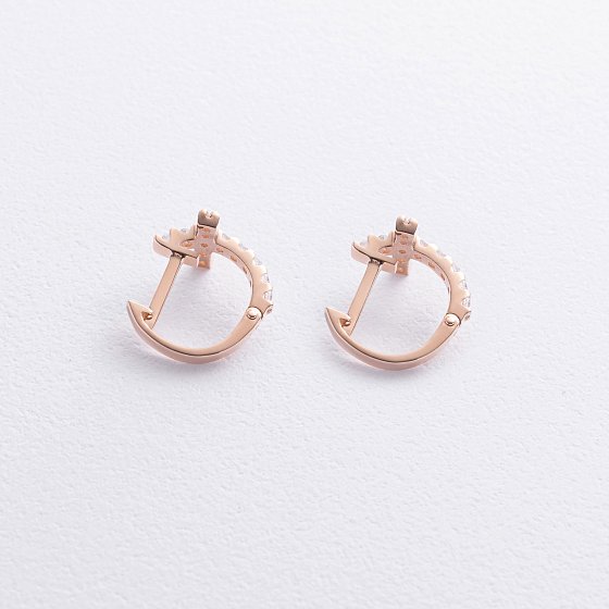 Серьги - кольца "Крестики" с фианитами (красное золото) с09195 №3