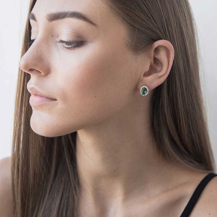 Золотые серьги с празиолитом и фианитами с04169 - 2 Золотые серьги с празиолитом и фианитами с04169 от ювелирного магазина Оникс - 2