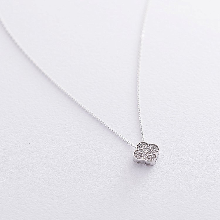 Колье "Клевер" в белом золоте (фианиты) кол01668 от ювелирного магазина Оникс