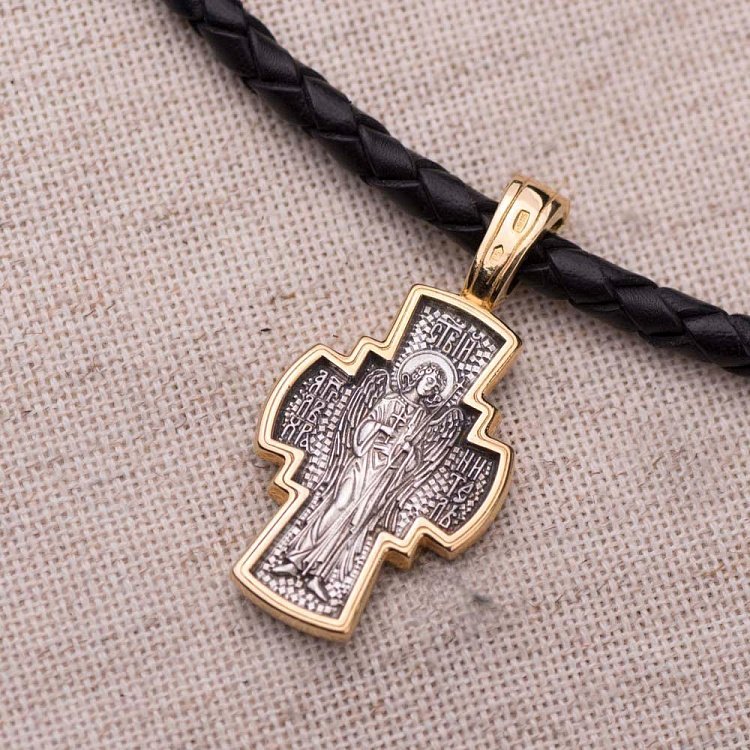 Серебряный крестик с позолотой "Распятие Господне. Ангел Хранитель" 131459 от ювелирного магазина Оникс - 6