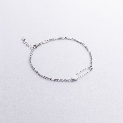 Браслет "Булавка с сердечком" в белом золоте б05446