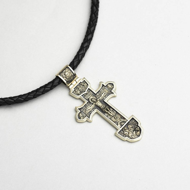 Золотой крест с чернением п03201 от ювелирного магазина Оникс - 2