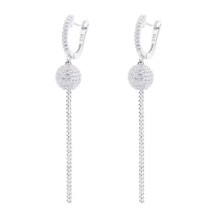 Срібні сережки з кульками (фіаніти) 122320 від ювелірного магазину Онікс - 1