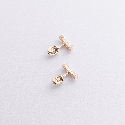 Серьги - пусеты "Lora" с фианитами (желтое золото) с09098 №3