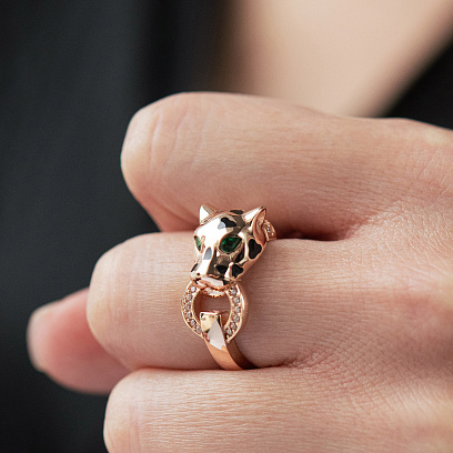 Золота каблучка "Пантера" (фіаніти, емаль) к08396 №7