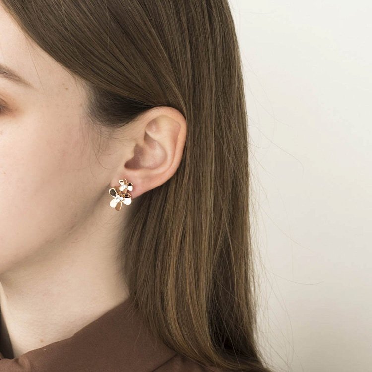 Золотые серьги с цветочками (фианит) с06174 от ювелирного магазина Оникс - 4