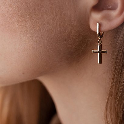 Золотые серьги "Крестики" с07896 №4