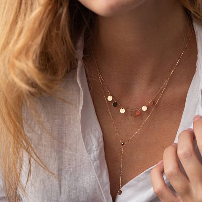 Двойное колье - галстук "Монетки" в красном золоте кол02284 №11