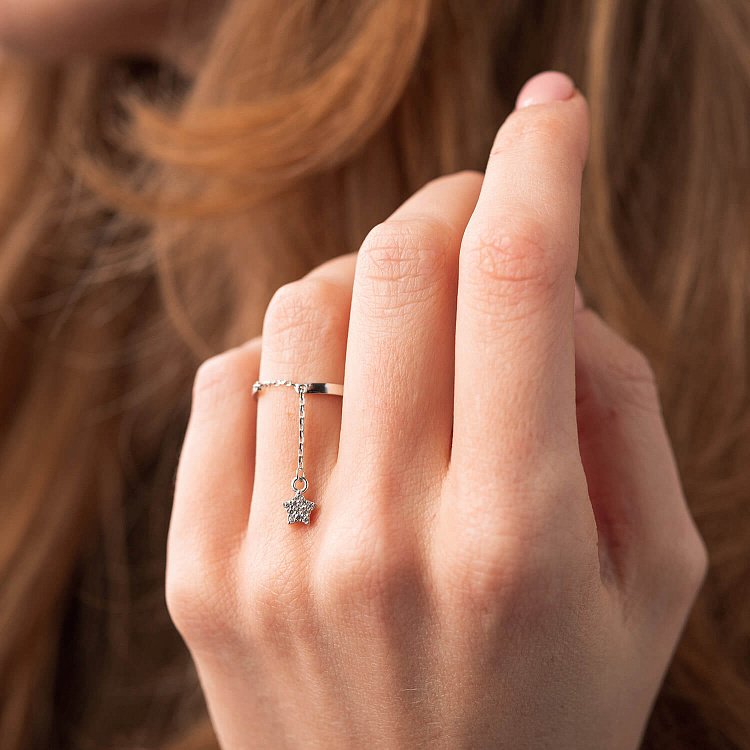 Золотое кольцо с подвеской "Звездочка" (фианиты) к06999 от ювелирного магазина Оникс - 2