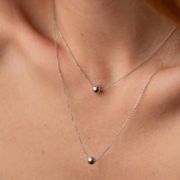 Подвійне срібне кольє "Кульки" 908-01345 від ювелірного магазину Онікс