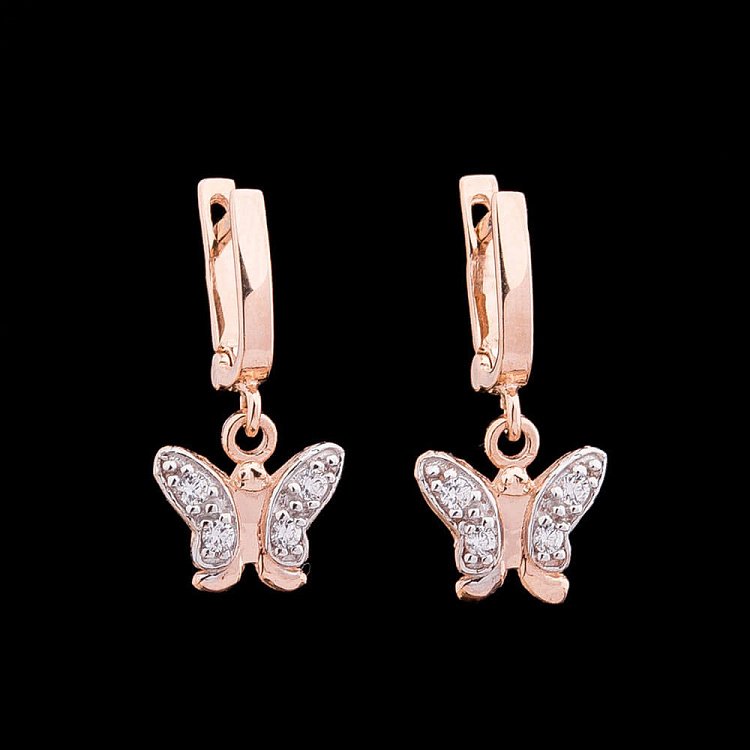 Золотые серьги "Бабочки" с фианитами с03685 от ювелирного магазина Оникс - 3