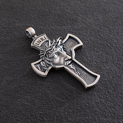 Серебряный крест "Портрет Иисуса Христа в терновом венце" 133171 №6