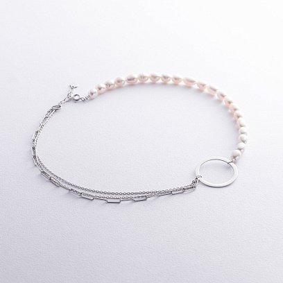 Серебряное колье "Круговорот" с жемчугом 908-01442 №2