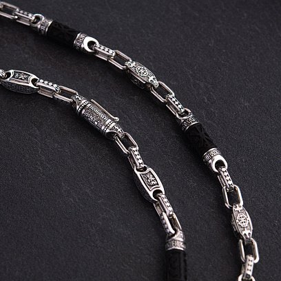 Мужская серебряная цепочка "Спаси и сохрани" с эбеновым деревом 810