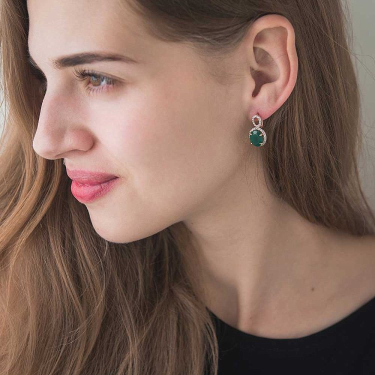 Золоті сережки з оніксом і фіанітами сб386 від ювелірного магазину Онікс