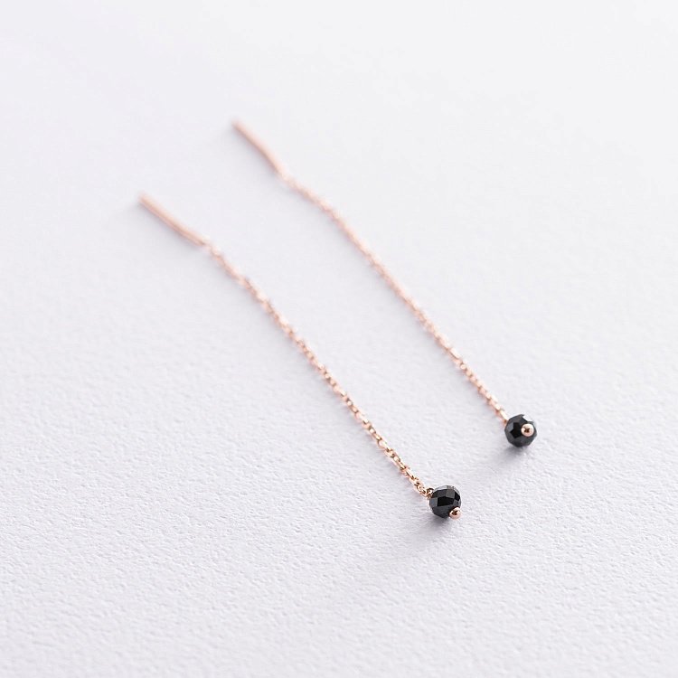 Золоті сережки - протяжки (чорні фіаніти) с07198 від ювелірного магазину Онікс - 5