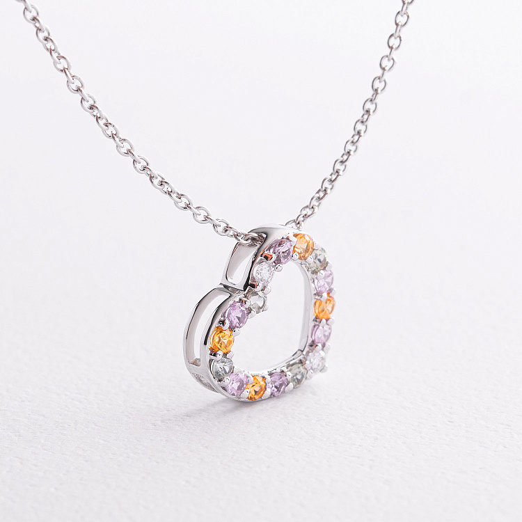 Золотое колье "Сердечко" с бриллиантами и сапфирами колб0200ca от ювелирного магазина Оникс