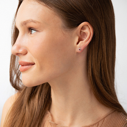 Золоті сережки - пусети з діамантами і рубінами сб0585mi №4