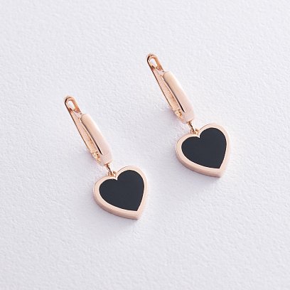 Сережки "Сердечки" в червоному золоті (емаль) с06797