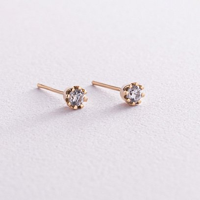 Золоті сережки - пусети з фіанітами с05845