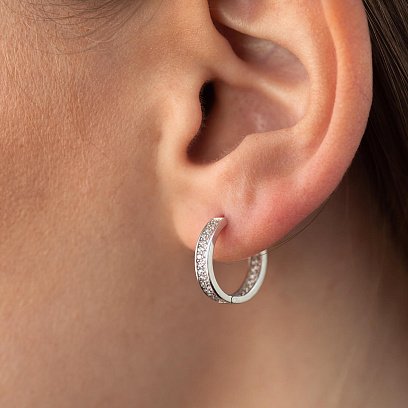 Серьги - кольца в белом золоте (фианиты) с08711 №5