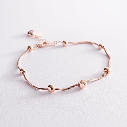 Браслет "Шарики" в красном золоте (фианиты) б05072