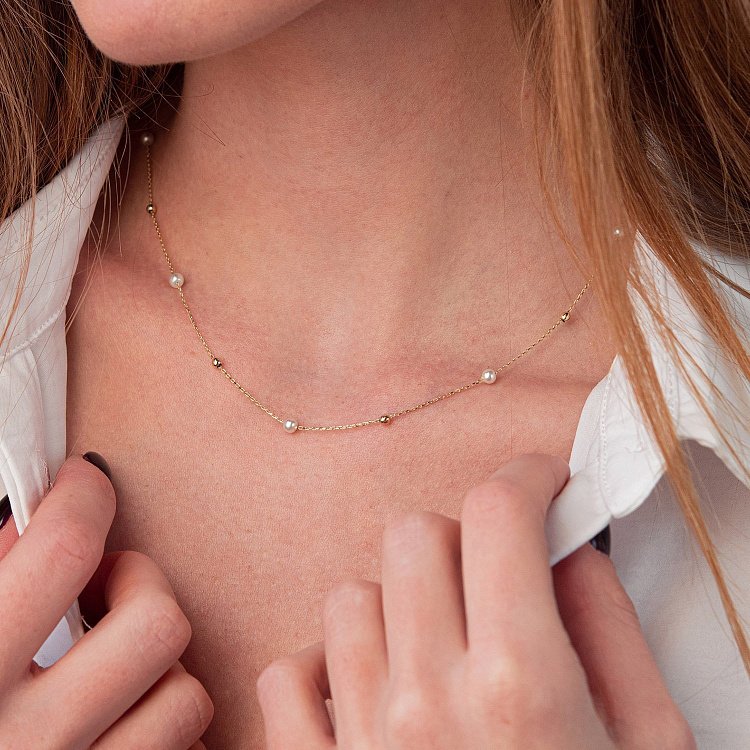 Золоте кольє "Кульки" з перлами кол02031 від ювелірного магазину Онікс - 1