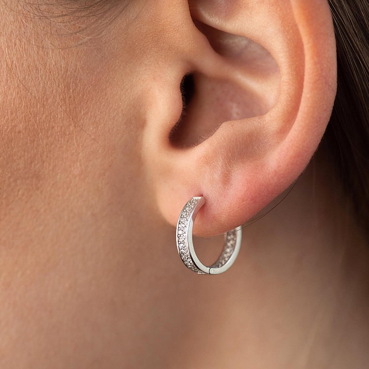 Серьги - кольца в белом золоте (фианиты) с08711 от ювелирного магазина Оникс - 4