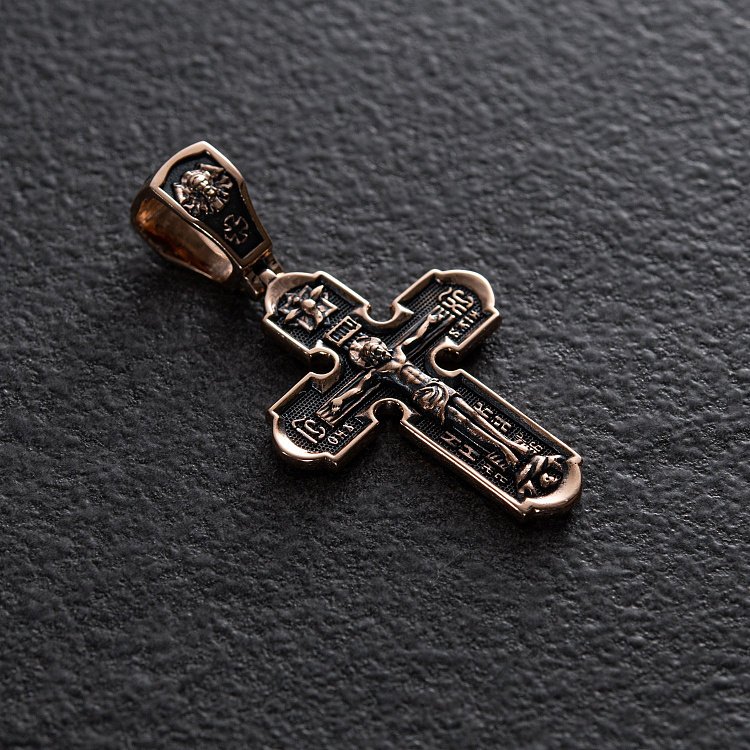 Православный крест с чернением "Распятие Христово. Икона Божией Матери" п03432 от ювелирного магазина Оникс - 7