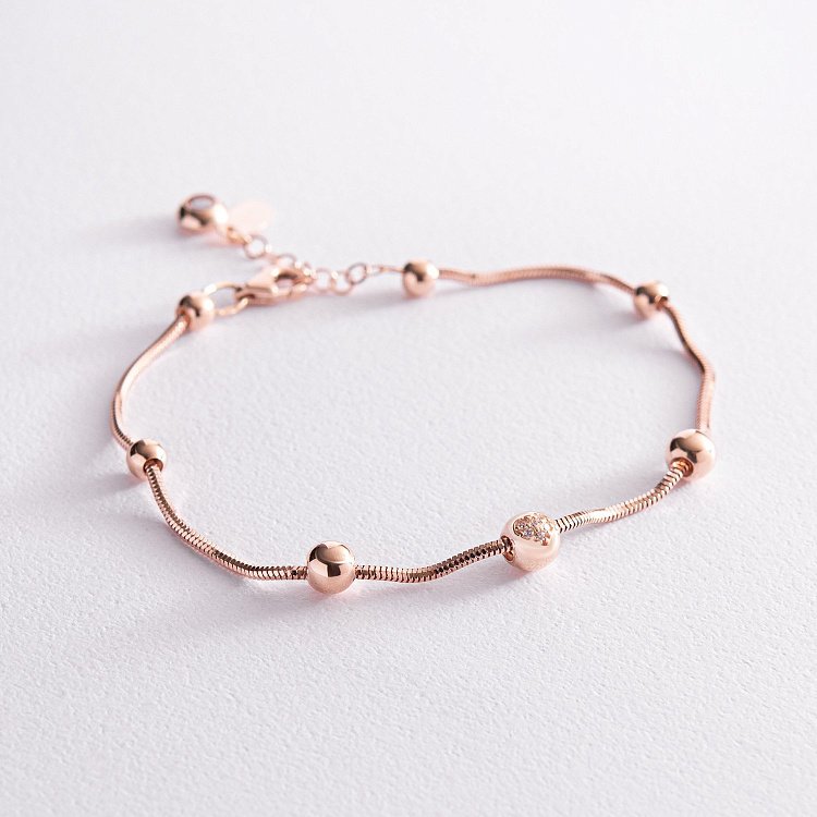 Браслет "Шарики" в красном золоте (фианиты) б05072 от ювелирного магазина Оникс