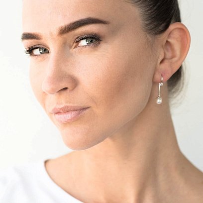 Срібні сережки жіночі (фіаніт, шт. перли) 121310 №9