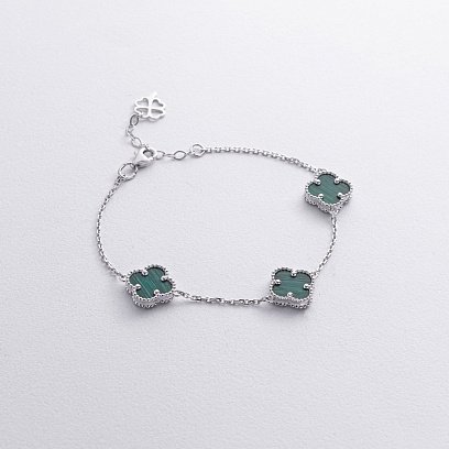 Браслет "Клевера" с малахитом (белое золото) б05437