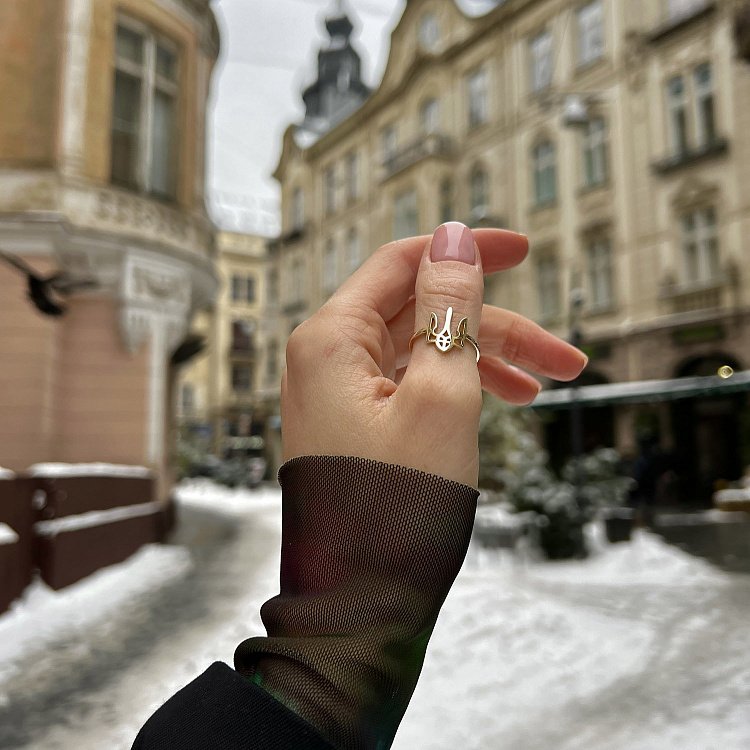 Каблучка "Герб України - Тризуб" у жовтому золоті к07331 від ювелірного магазину Онікс - 6