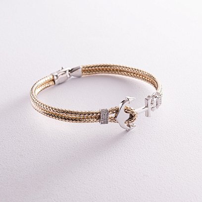 Золотой браслет "Якорь" с фианитами б02742 №3