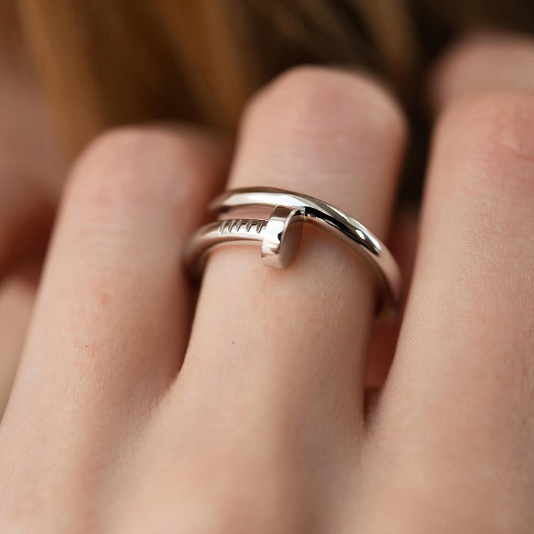 Кольцо "Гвоздь" в белом золоте к07364 - 3 Кольцо "Гвоздь" в белом золоте к07364 от ювелирного магазина Оникс - 3