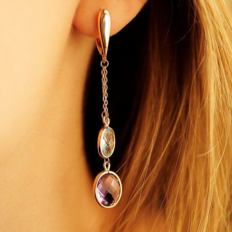 Золотые серьги с аметистом и топазом с02387 от ювелирного магазина Оникс - 1