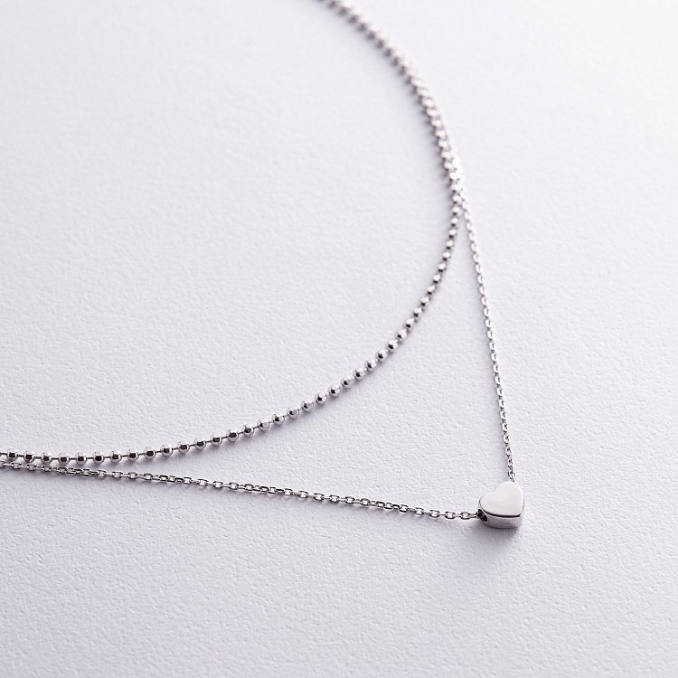 Подвійне срібне кольє "Сердечко та кульки" 908-01065 від ювелірного магазину Онікс