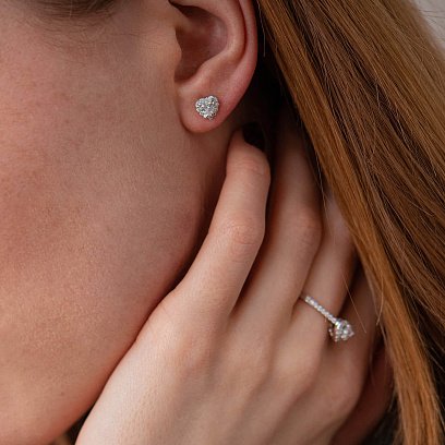 Золотые серьги - пусеты "Сердечки" с бриллиантами сб0381z №2