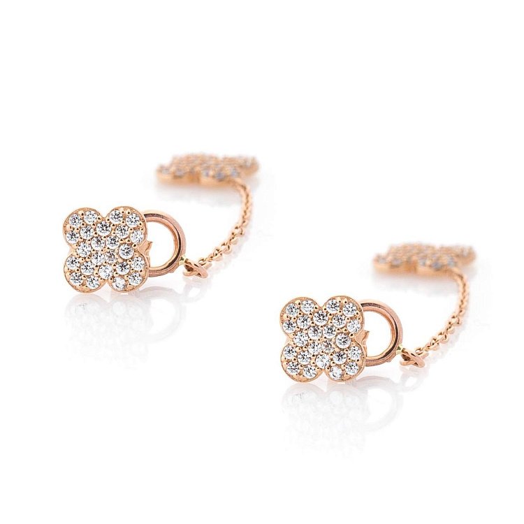 Золоті сережки "Конюшина" з фіанітами с05573 від ювелірного магазину Онікс - 1