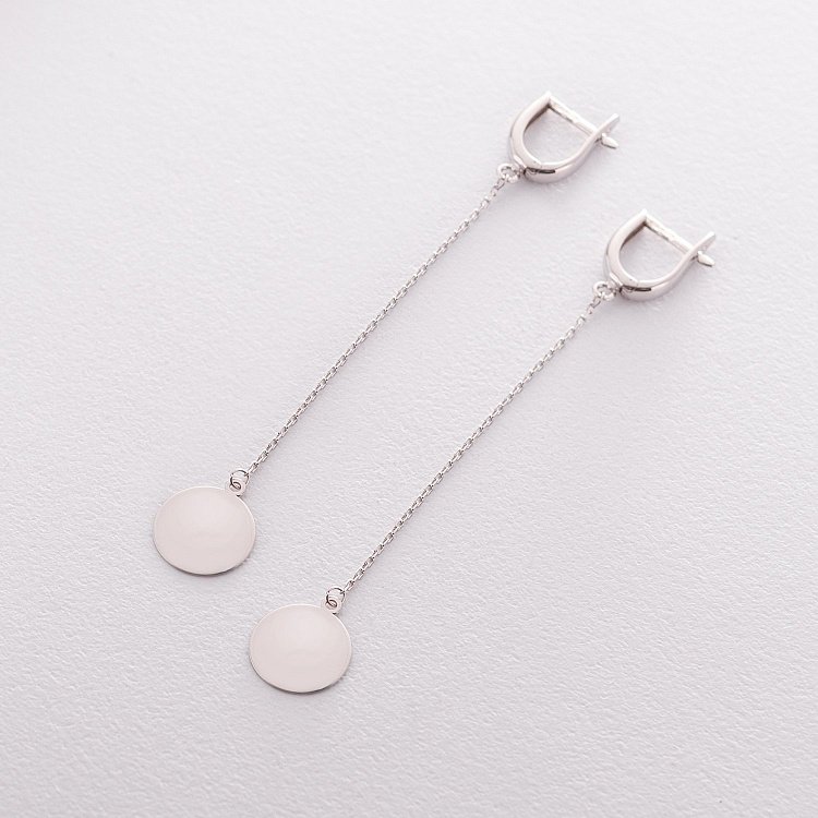 Серьги "Монетки" из белого золота с06392 от ювелирного магазина Оникс